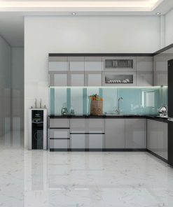 bếp chữ L màu xám