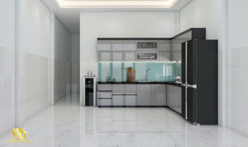 bếp chữ L màu xám