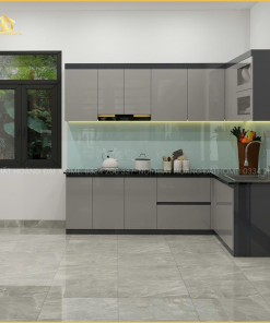 Bếp Chữ L Màu Xám