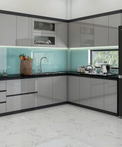 Tủ Bếp Chữ L Màu Xám Trắng