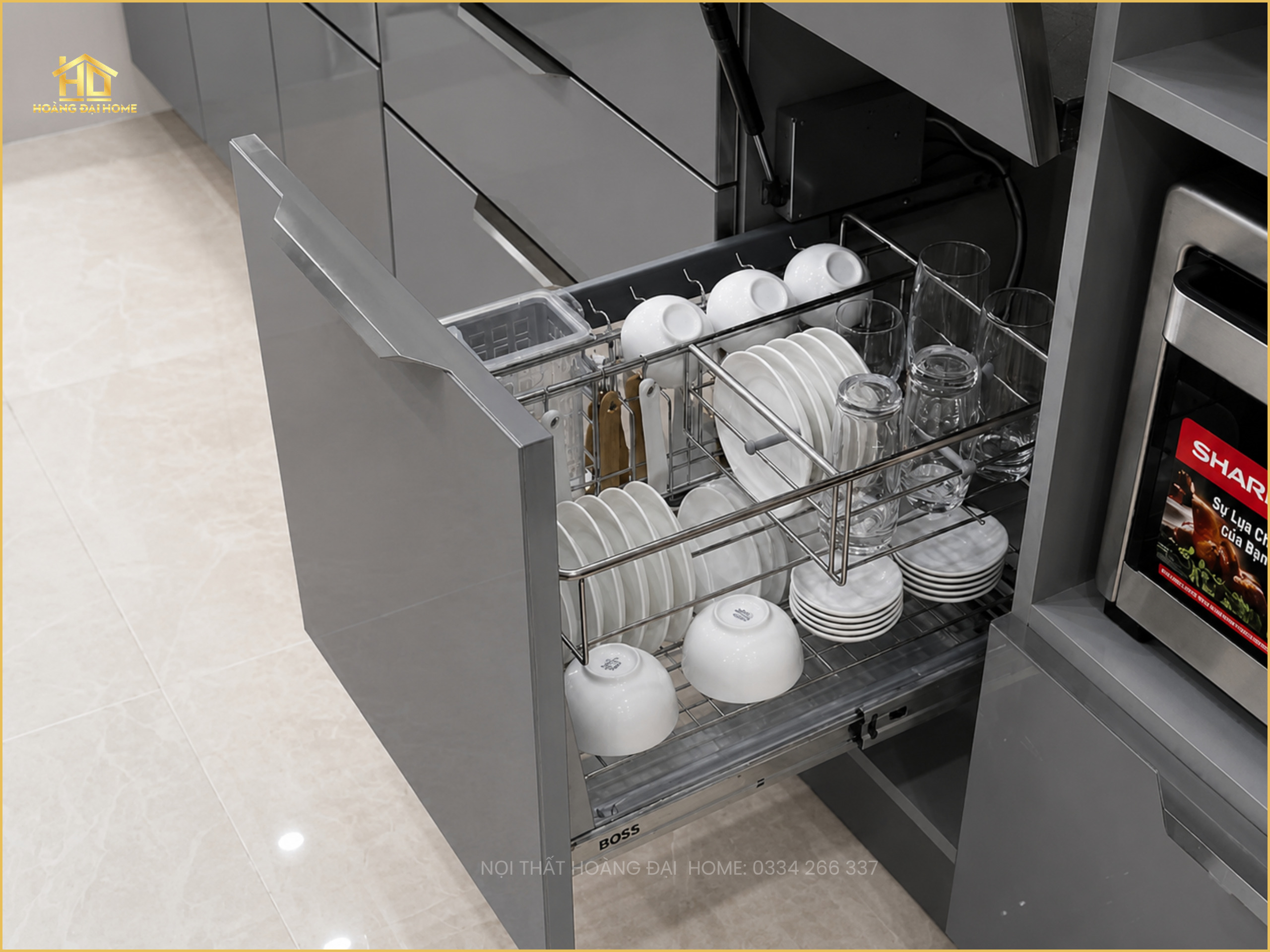 20 Thiết kế thi công tủ bếp inox cánh kính