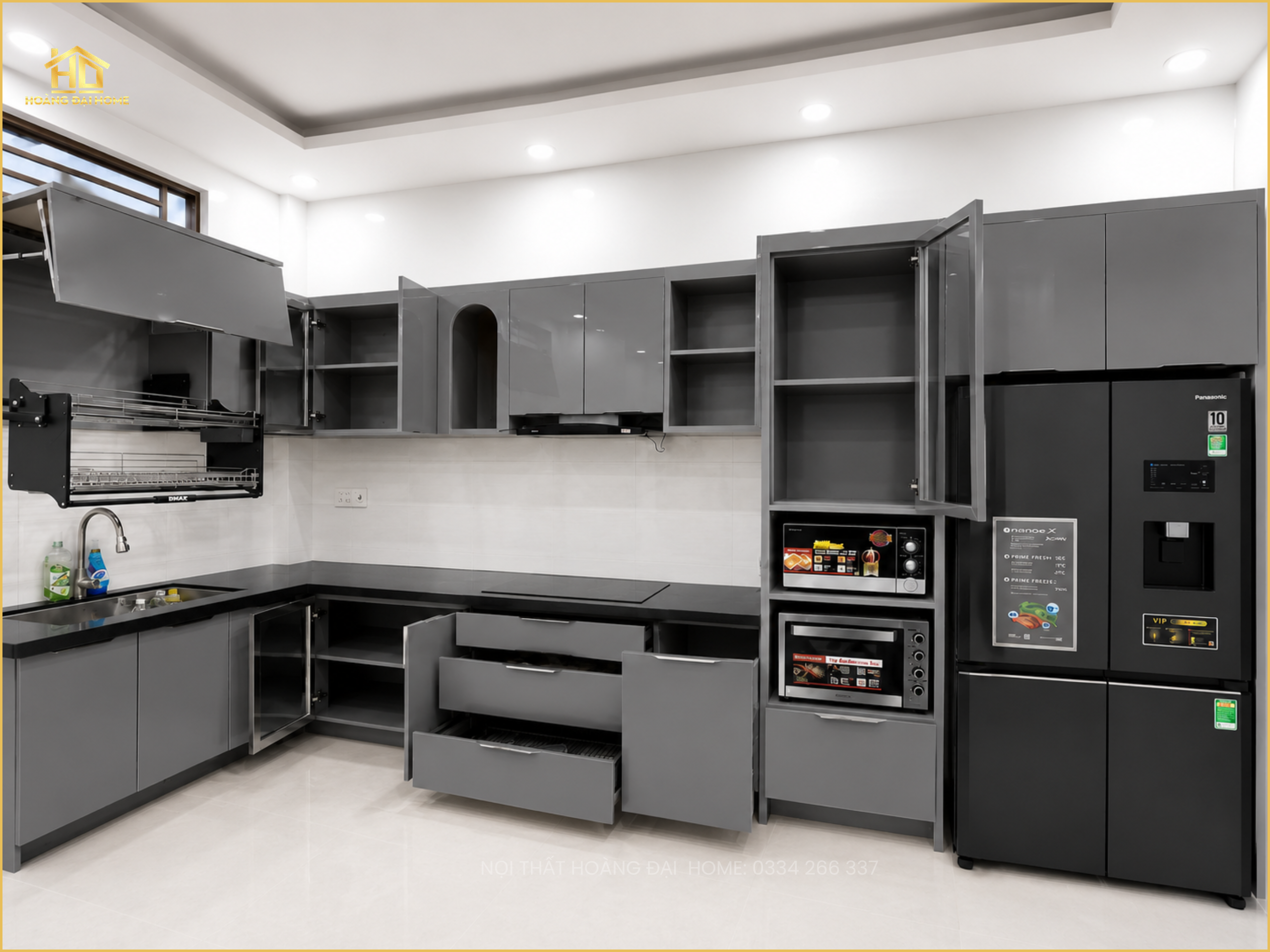 22 Thiết kế thi công tủ bếp inox cánh kính